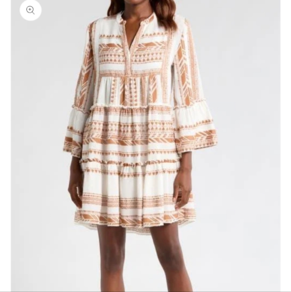 Elan Brown and White Print Charli Dress Size Large w Pockets - Picture 7 of 8